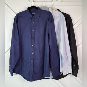 Bugatchi Classic Fit Dress Shirt Bundle Size Large – 3 Long Sleeve 100% Cotton